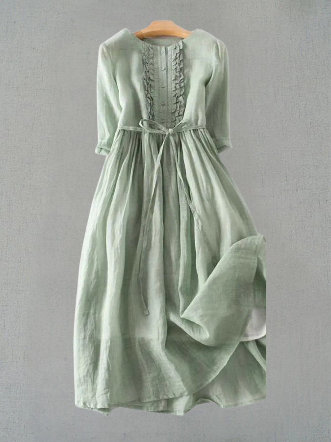 Arya - Robe Taille Laced Up à Col Rond Art Retro pour Femmes