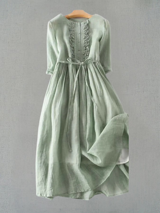 Arya - Robe Taille Laced Up à Col Rond Art Retro pour Femmes