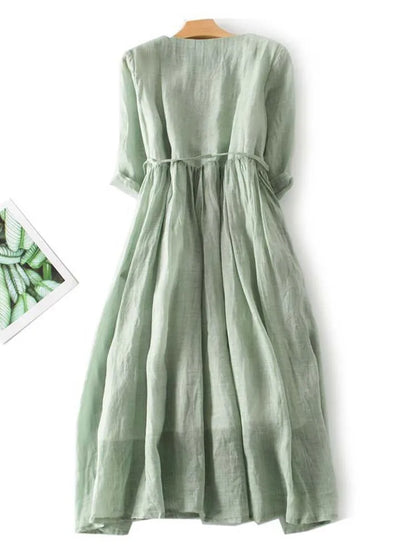 Arya - Robe Taille Laced Up à Col Rond Art Retro pour Femmes