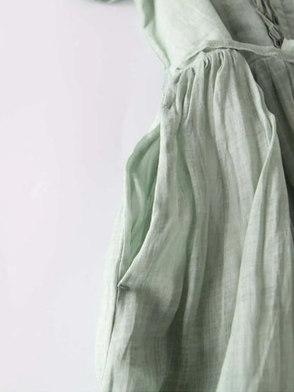 Arya - Robe Taille Laced Up à Col Rond Art Retro pour Femmes