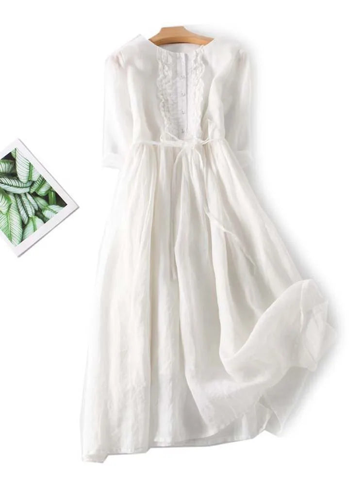 Arya - Robe Taille Laced Up à Col Rond Art Retro pour Femmes