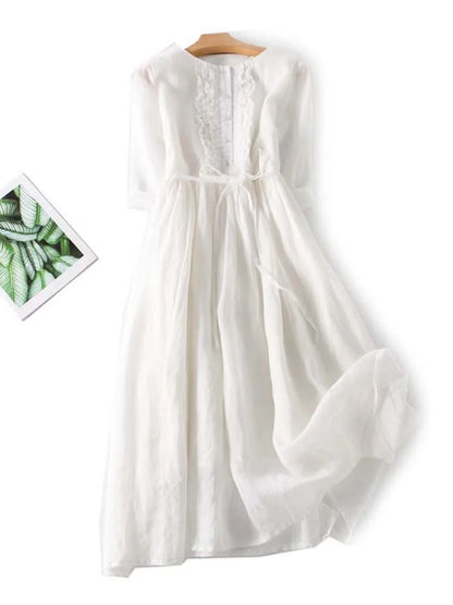 Arya - Robe Taille Laced Up à Col Rond Art Retro pour Femmes
