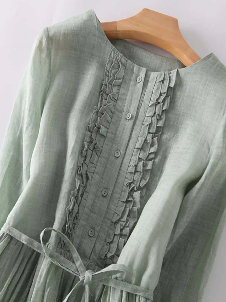 Arya - Robe Taille Laced Up à Col Rond Art Retro pour Femmes