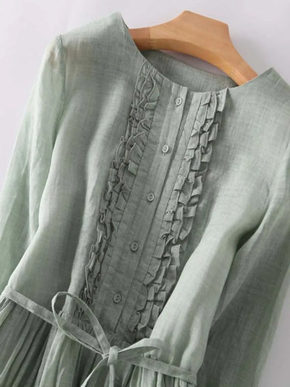 Arya - Robe Taille Laced Up à Col Rond Art Retro pour Femmes