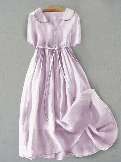 Isla - Robe Midi Élégante en Coton Lin