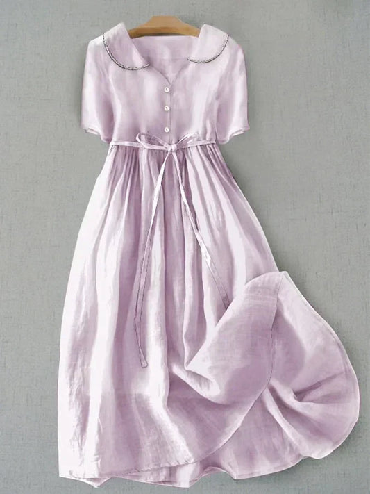 Isla - Robe Midi Élégante en Coton Lin
