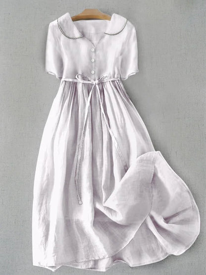 Isla - Robe Midi Élégante en Coton Lin